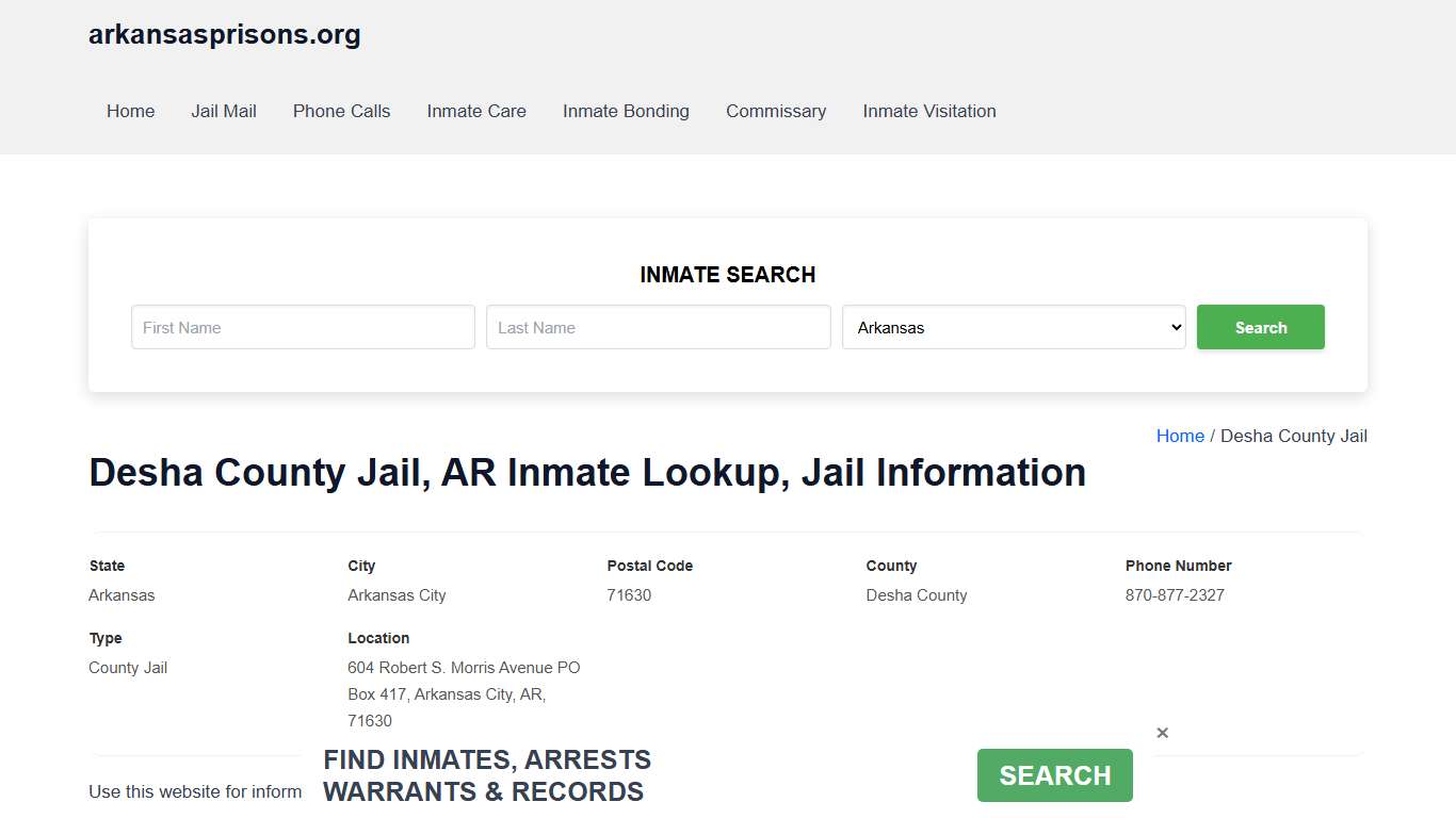 Desha County Jail, AR - Offender Locator, Contacts, Inmate Info