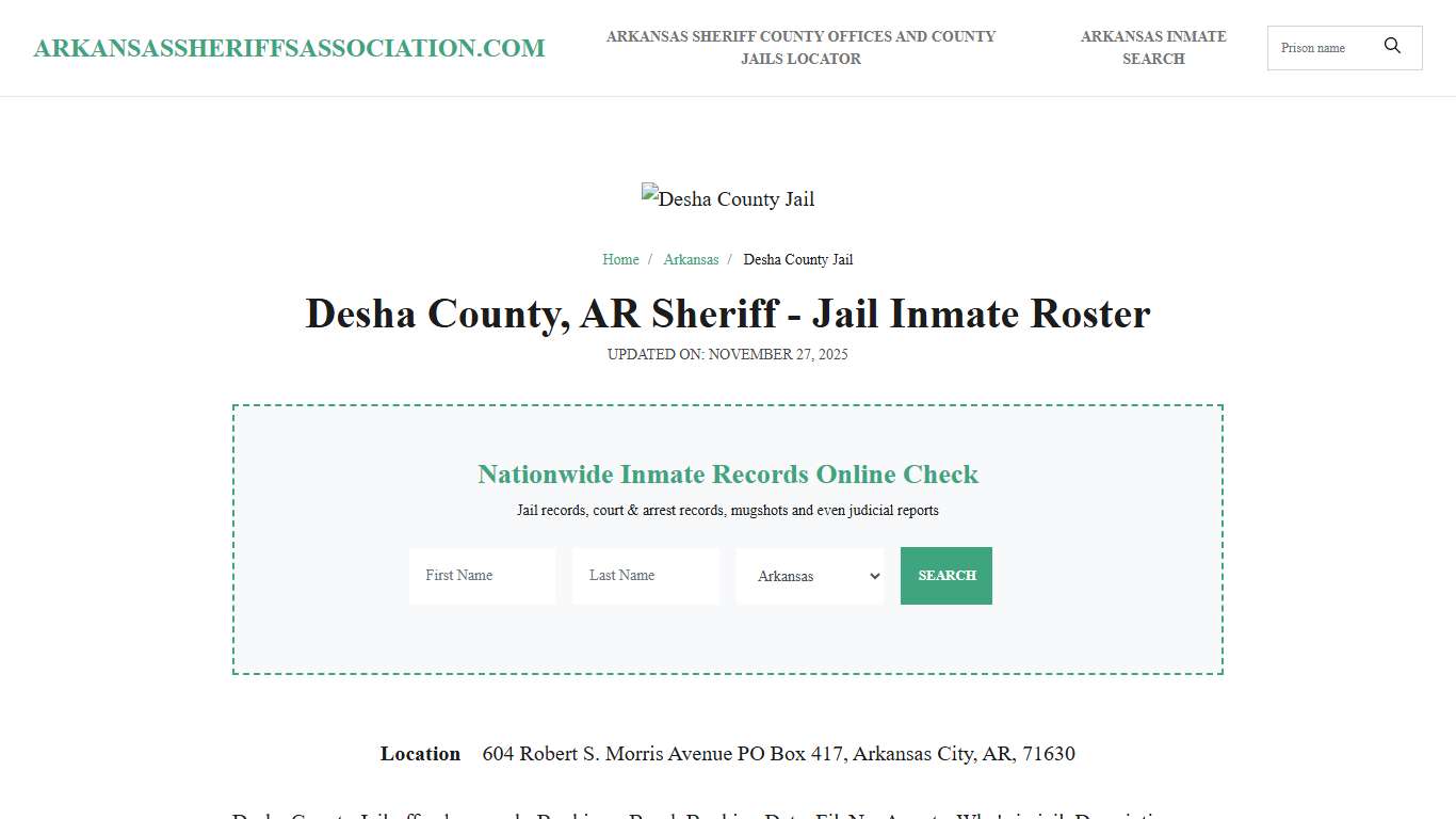 Desha County, AR Sheriff - Jail Inmate Roster